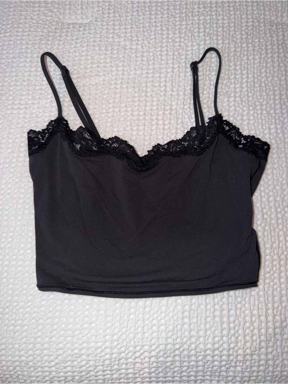 Skims Black Lace Trim Cami Crop Top